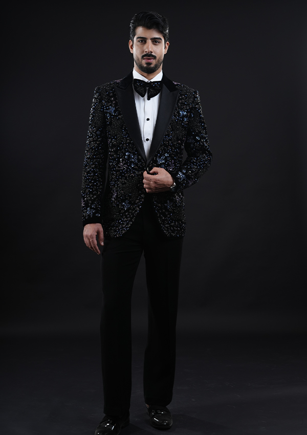 Dark Blue Hand Embroidery Tuxedo - Image 2