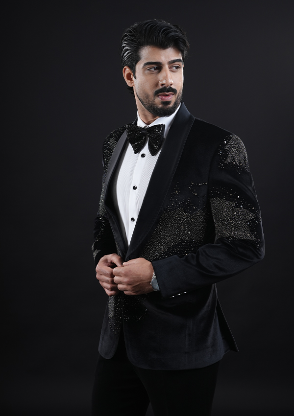 Black Embroidery Suit with Shimmering Sequin & Bead Handwork - Image 3