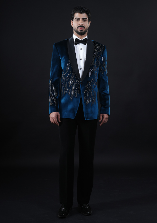 Teal Blue Embroidery Tuxedo - Image 2