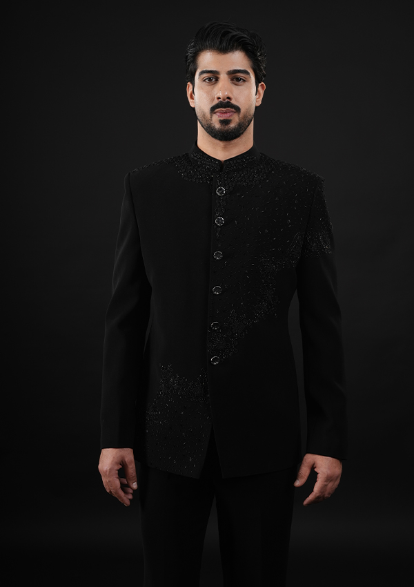 Designer Black INtersellar Bandhgala with Black Trouser - Image 2