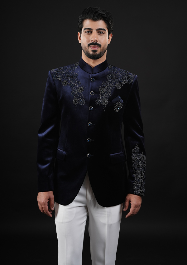 Blue Embroidery Jodhpuri With Off White Trouser - Image 2