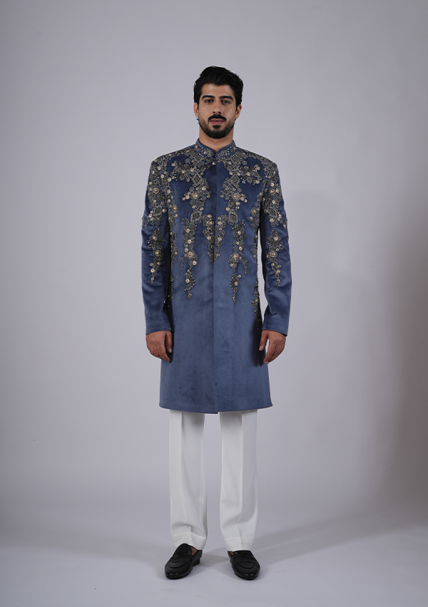 Gray Cutdana Embroidered Indo-western Set - Image 2
