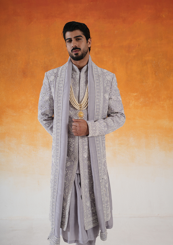 Elegant lavender Sherwani With Hand Embroidery - Image 3