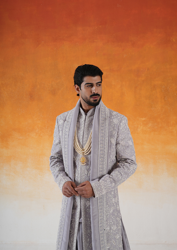 Elegant lavender Sherwani With Hand Embroidery - Image 2