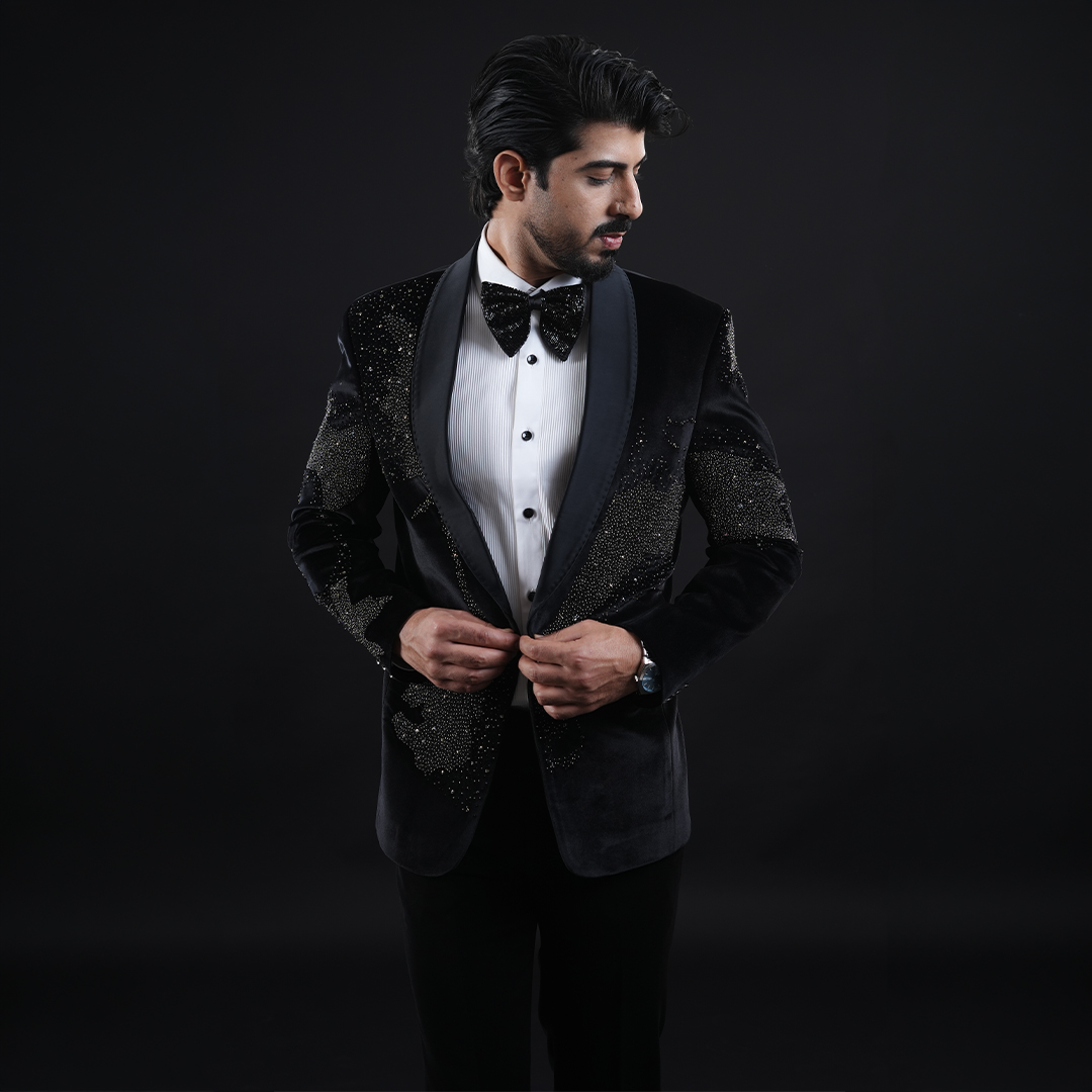 Black Embroidery Suit with Shimmering Sequin & Bead Handwork