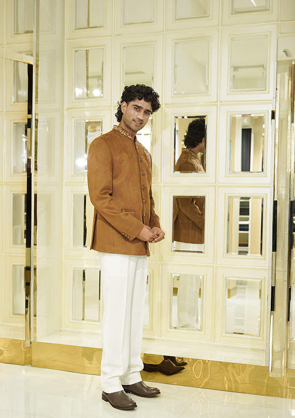 Mustard Jodhpuri Embroidery Jacket Pair with Off White Pants - Image 2