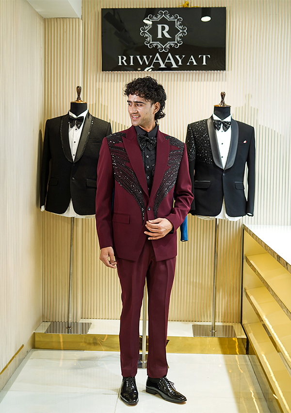 Wine Desinger Suit With Hand Embroidery - Image 2