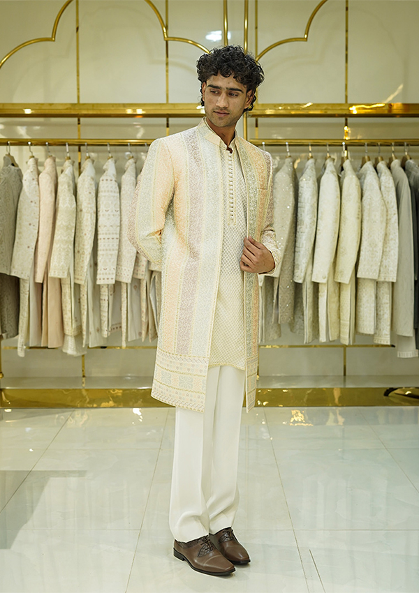 Multi Colour Thread Work Open Indo With kurta & Pant