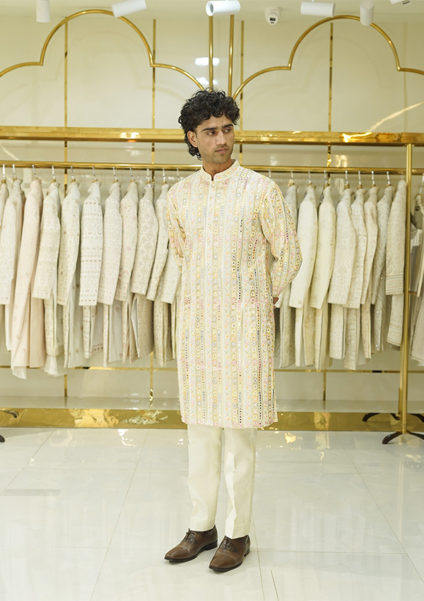 Multi Colour Thread Work Kurta And Pant - Image 3