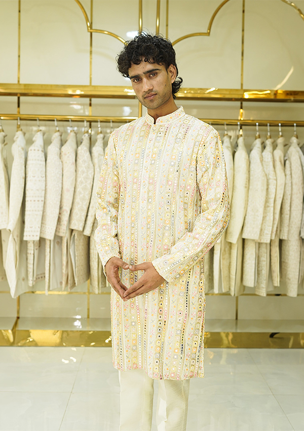 Multi Colour Thread Work Kurta And Pant - Image 2